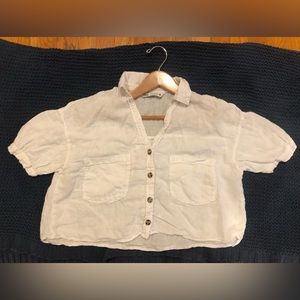 ZARA White Cropped Short Sleeved Linen Shirt size S